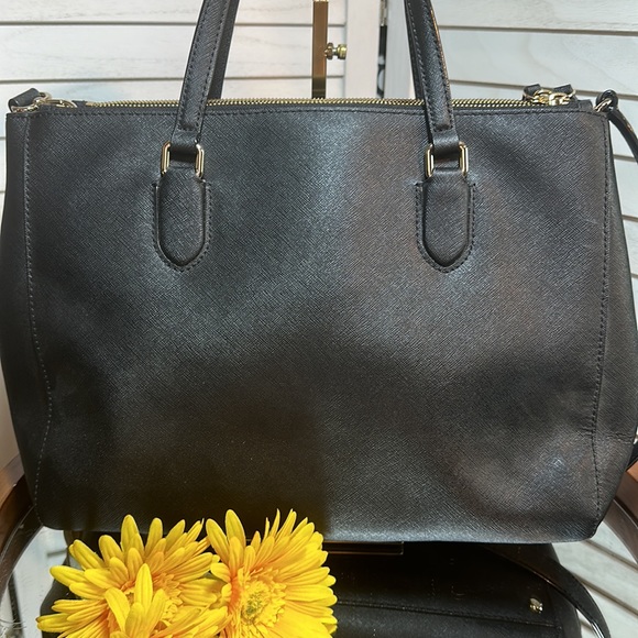 EUC Kate Spade Double Zio Black Saffiano Crossbody Satchel Tote in Black - Picture 7 of 12